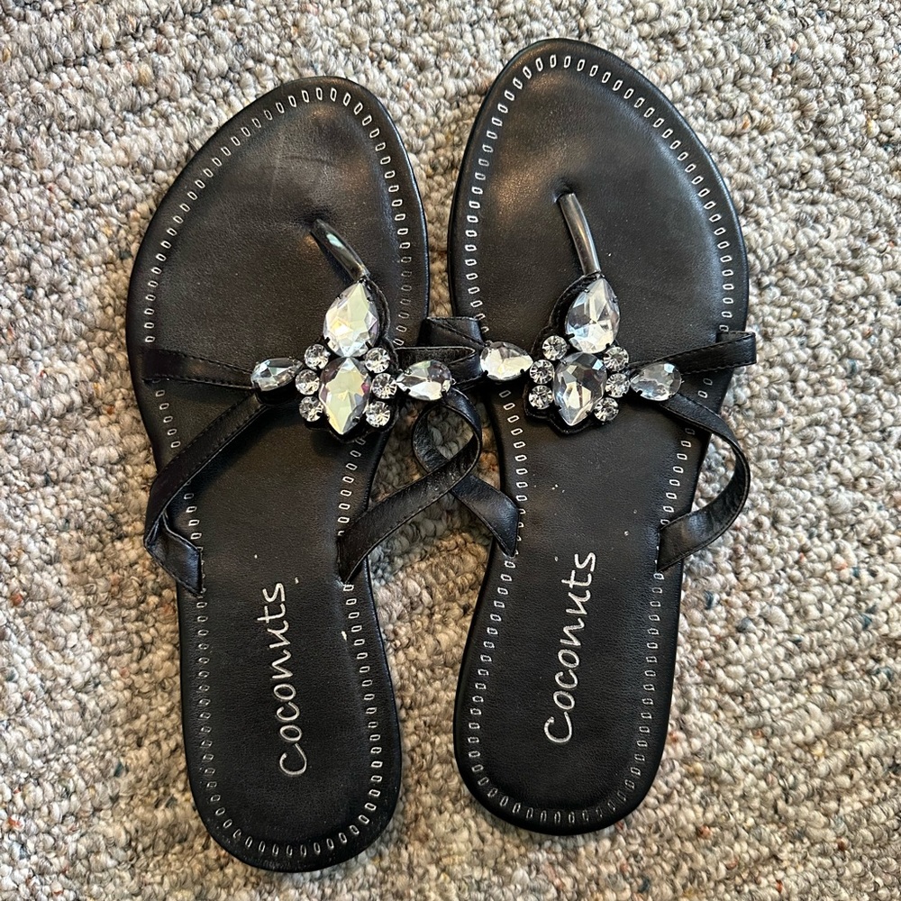 Coconut Thong Sandals with Rhinestones Soze 10